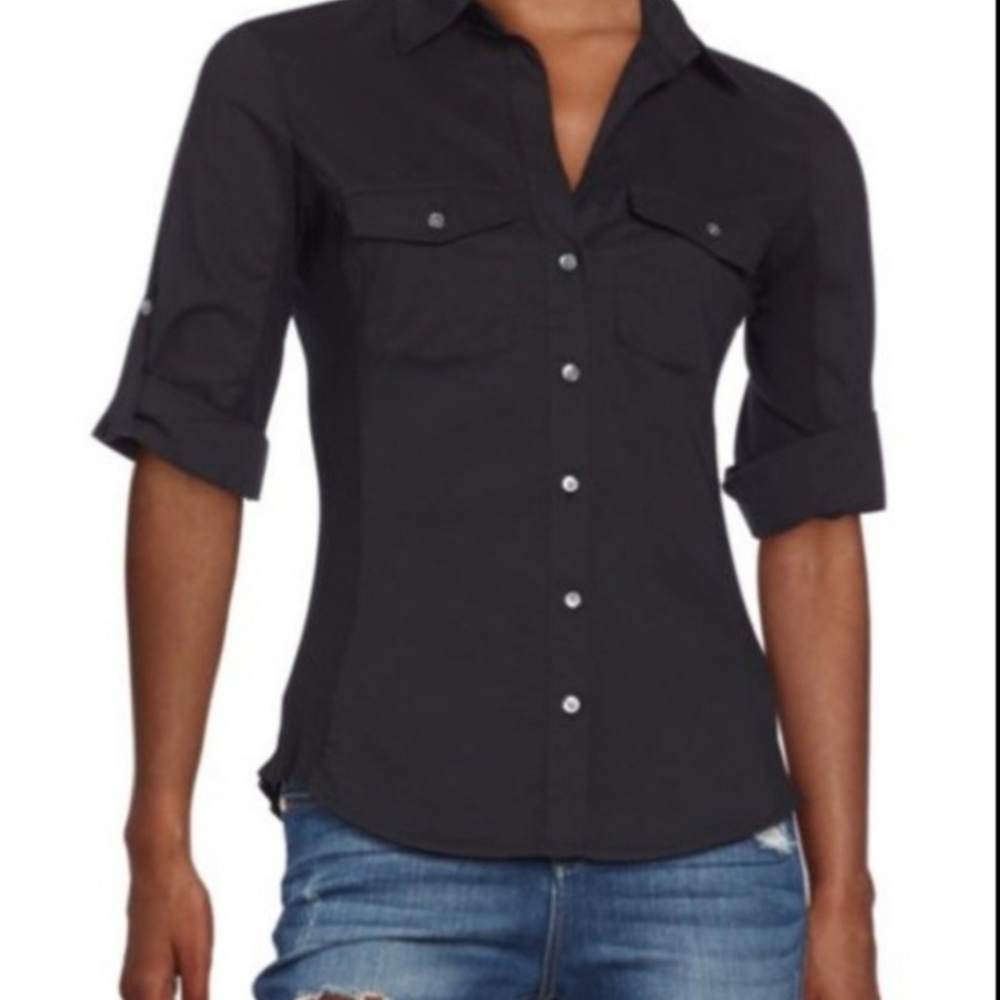 James Perse Surplice Shirt Black Button Front top - Picture 9 of 9